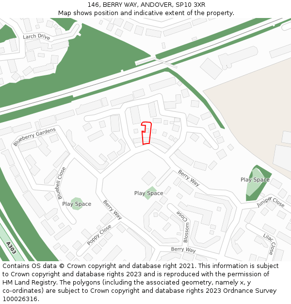 146, BERRY WAY, ANDOVER, SP10 3XR: Location map and indicative extent of plot
