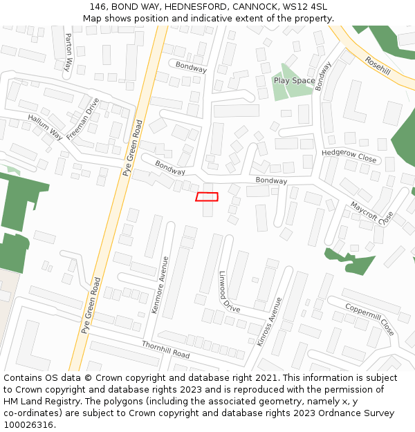 146, BOND WAY, HEDNESFORD, CANNOCK, WS12 4SL: Location map and indicative extent of plot