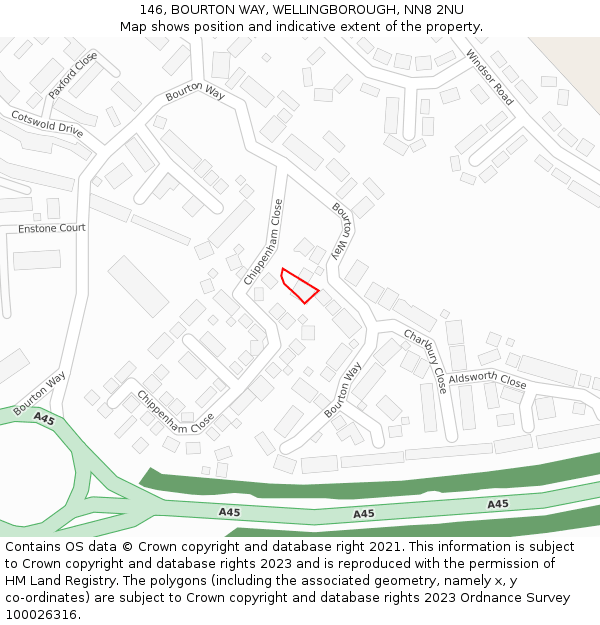 146, BOURTON WAY, WELLINGBOROUGH, NN8 2NU: Location map and indicative extent of plot