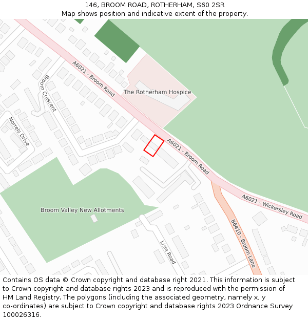 146, BROOM ROAD, ROTHERHAM, S60 2SR: Location map and indicative extent of plot