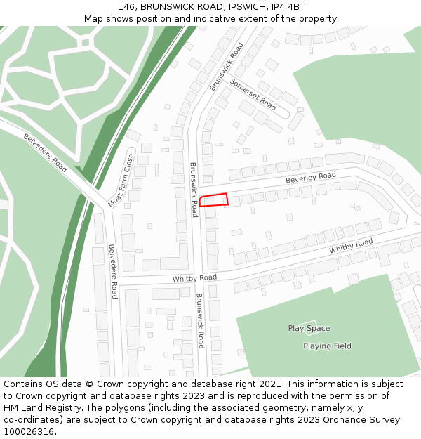 146, BRUNSWICK ROAD, IPSWICH, IP4 4BT: Location map and indicative extent of plot