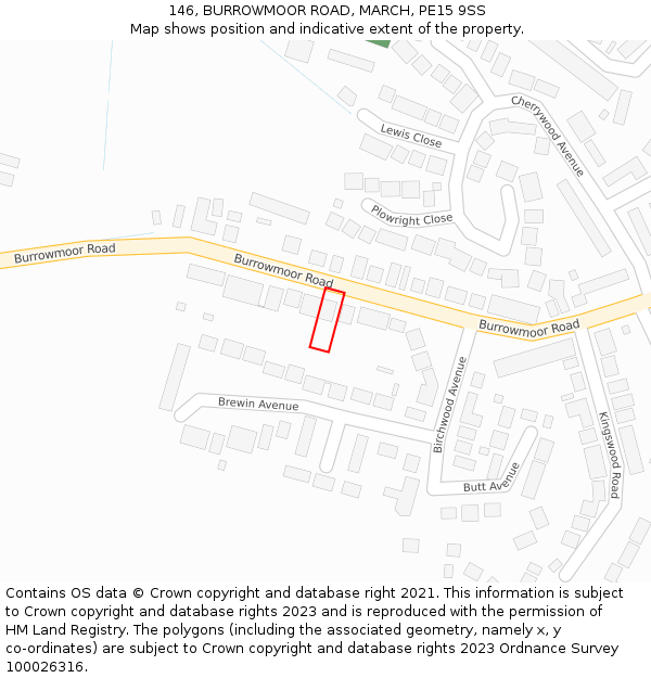 146, BURROWMOOR ROAD, MARCH, PE15 9SS: Location map and indicative extent of plot