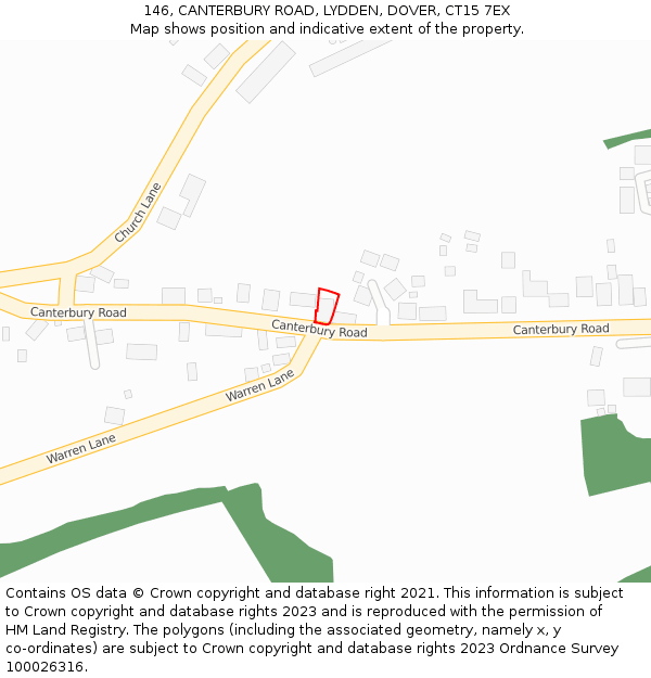 146, CANTERBURY ROAD, LYDDEN, DOVER, CT15 7EX: Location map and indicative extent of plot