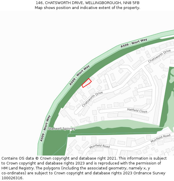 146, CHATSWORTH DRIVE, WELLINGBOROUGH, NN8 5FB: Location map and indicative extent of plot