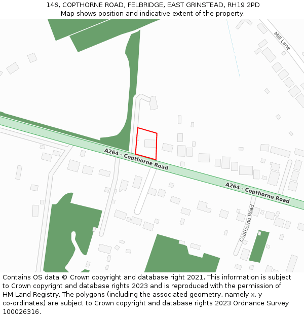 146, COPTHORNE ROAD, FELBRIDGE, EAST GRINSTEAD, RH19 2PD: Location map and indicative extent of plot
