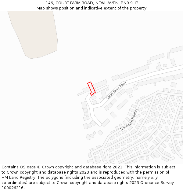 146, COURT FARM ROAD, NEWHAVEN, BN9 9HB: Location map and indicative extent of plot