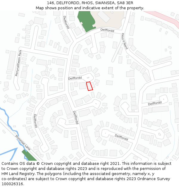 146, DELFFORDD, RHOS, SWANSEA, SA8 3ER: Location map and indicative extent of plot