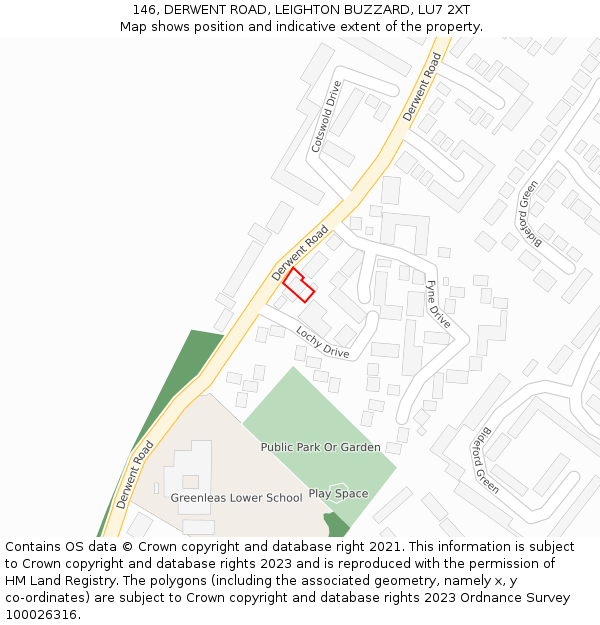 146, DERWENT ROAD, LEIGHTON BUZZARD, LU7 2XT: Location map and indicative extent of plot