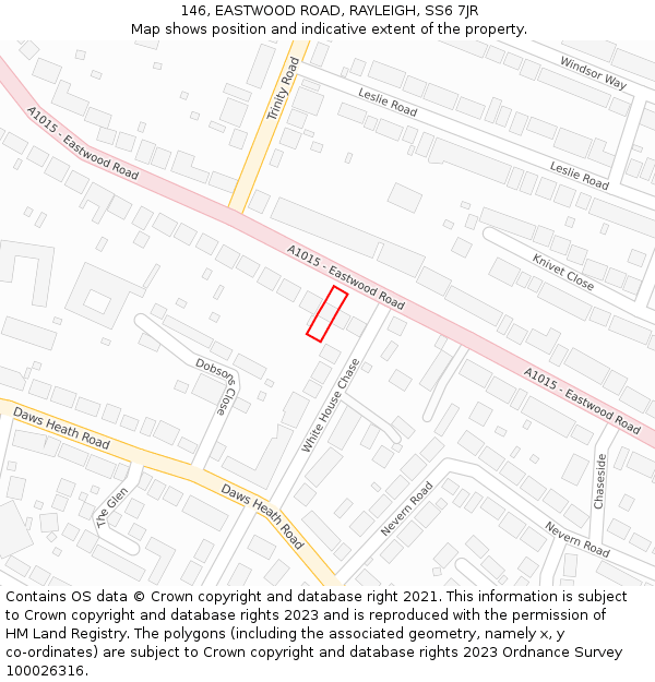 146, EASTWOOD ROAD, RAYLEIGH, SS6 7JR: Location map and indicative extent of plot