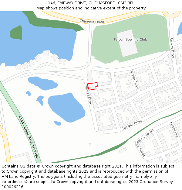 146, FAIRWAY DRIVE, CHELMSFORD, CM3 3FH: Location map and indicative extent of plot