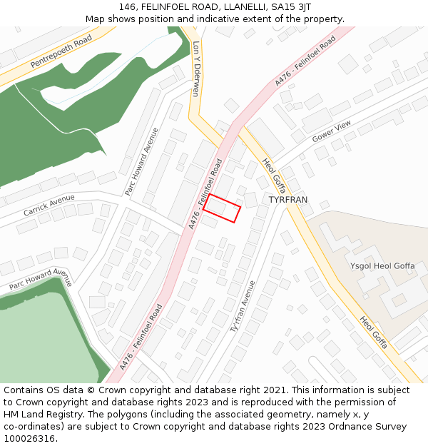 146, FELINFOEL ROAD, LLANELLI, SA15 3JT: Location map and indicative extent of plot