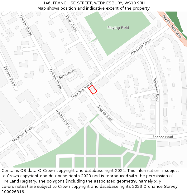 146, FRANCHISE STREET, WEDNESBURY, WS10 9RH: Location map and indicative extent of plot