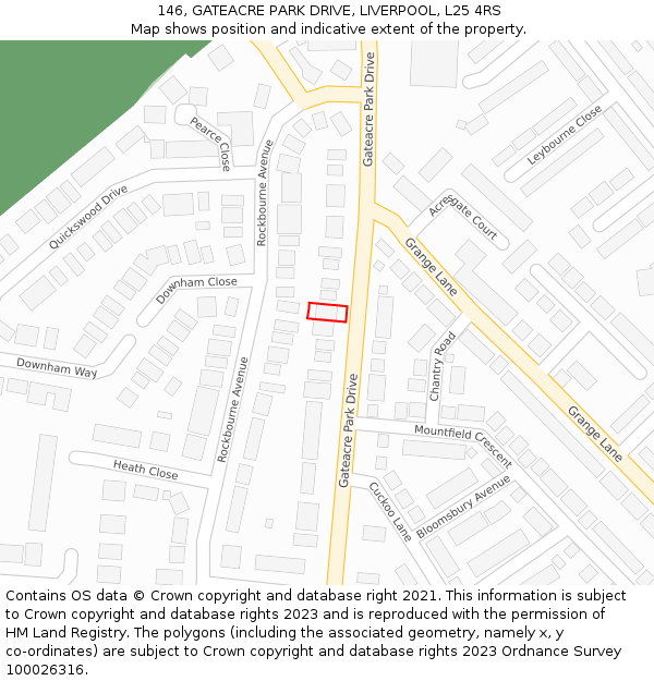 146, GATEACRE PARK DRIVE, LIVERPOOL, L25 4RS: Location map and indicative extent of plot