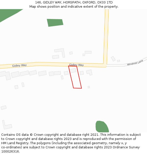 146, GIDLEY WAY, HORSPATH, OXFORD, OX33 1TD: Location map and indicative extent of plot