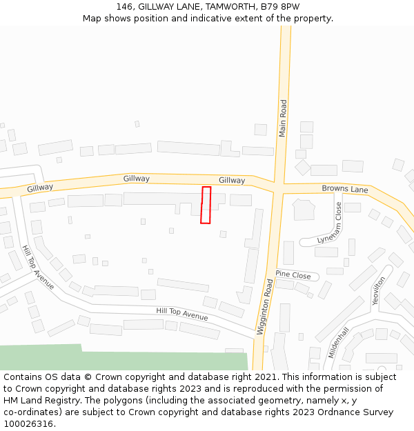 146, GILLWAY LANE, TAMWORTH, B79 8PW: Location map and indicative extent of plot