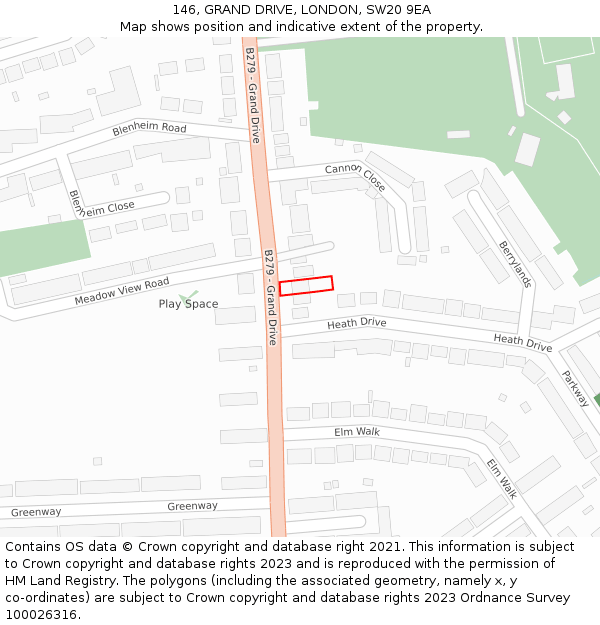146, GRAND DRIVE, LONDON, SW20 9EA: Location map and indicative extent of plot