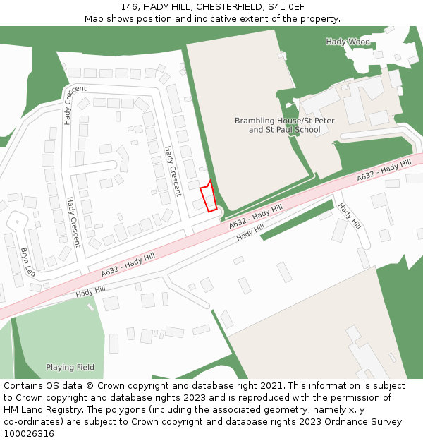 146, HADY HILL, CHESTERFIELD, S41 0EF: Location map and indicative extent of plot