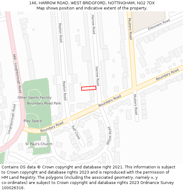 146, HARROW ROAD, WEST BRIDGFORD, NOTTINGHAM, NG2 7DX: Location map and indicative extent of plot