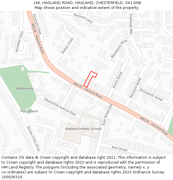 146, HASLAND ROAD, HASLAND, CHESTERFIELD, S41 0AB: Location map and indicative extent of plot