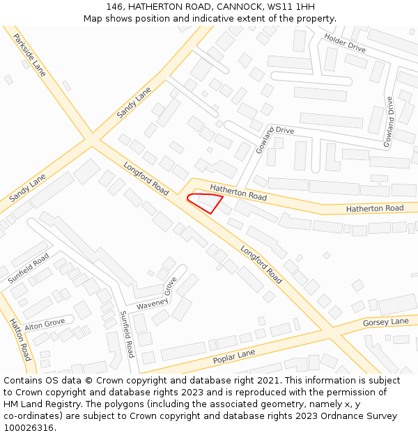 146, HATHERTON ROAD, CANNOCK, WS11 1HH: Location map and indicative extent of plot