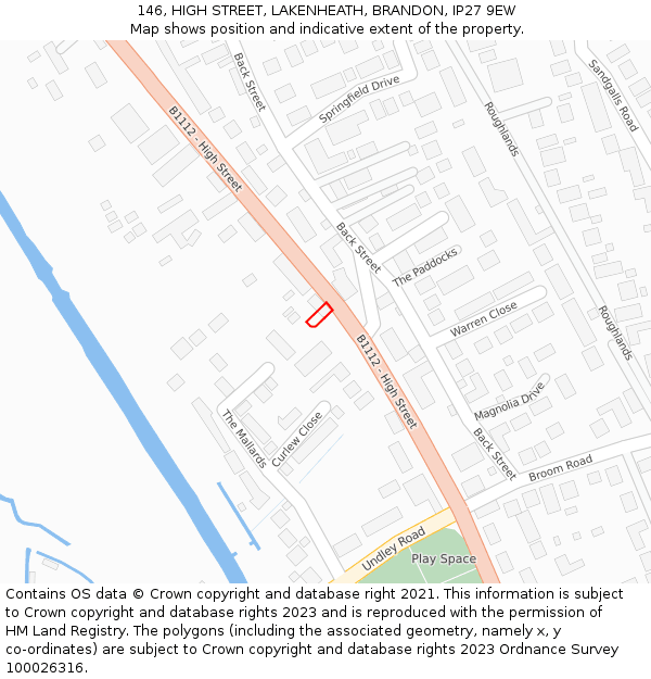 146, HIGH STREET, LAKENHEATH, BRANDON, IP27 9EW: Location map and indicative extent of plot