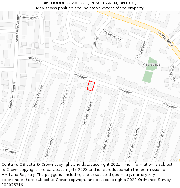 146, HODDERN AVENUE, PEACEHAVEN, BN10 7QU: Location map and indicative extent of plot