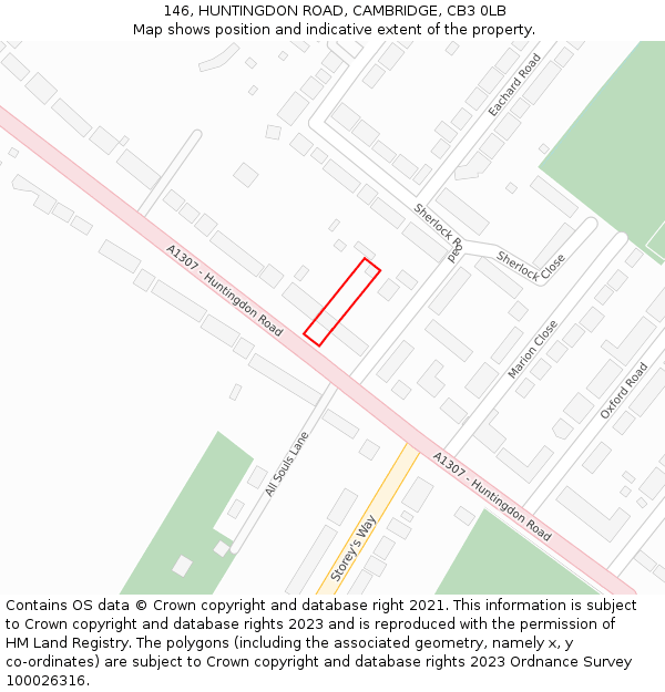 146, HUNTINGDON ROAD, CAMBRIDGE, CB3 0LB: Location map and indicative extent of plot