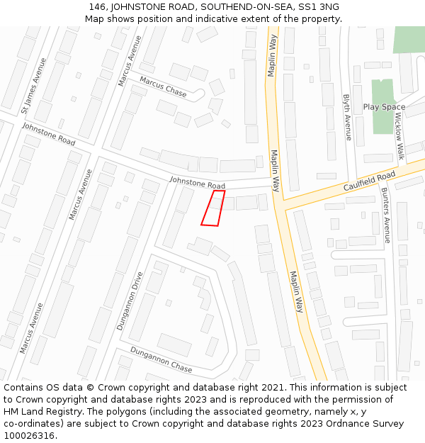 146, JOHNSTONE ROAD, SOUTHEND-ON-SEA, SS1 3NG: Location map and indicative extent of plot