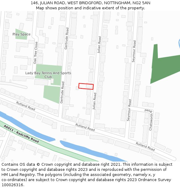 146, JULIAN ROAD, WEST BRIDGFORD, NOTTINGHAM, NG2 5AN: Location map and indicative extent of plot