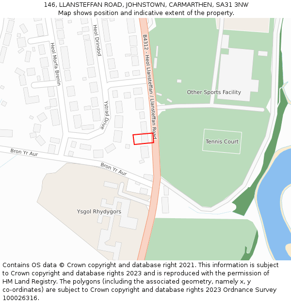 146, LLANSTEFFAN ROAD, JOHNSTOWN, CARMARTHEN, SA31 3NW: Location map and indicative extent of plot