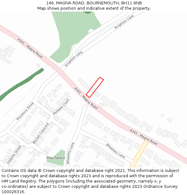 146, MAGNA ROAD, BOURNEMOUTH, BH11 9NB: Location map and indicative extent of plot