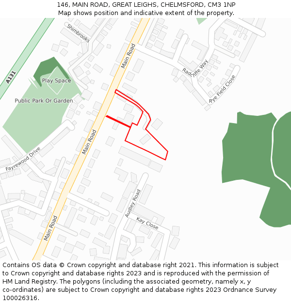 146, MAIN ROAD, GREAT LEIGHS, CHELMSFORD, CM3 1NP: Location map and indicative extent of plot