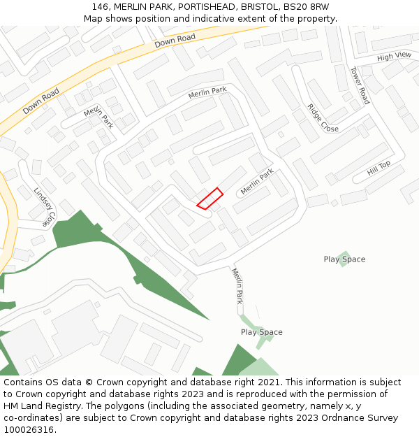 146, MERLIN PARK, PORTISHEAD, BRISTOL, BS20 8RW: Location map and indicative extent of plot