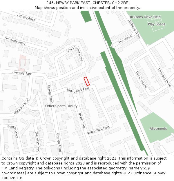 146, NEWRY PARK EAST, CHESTER, CH2 2BE: Location map and indicative extent of plot