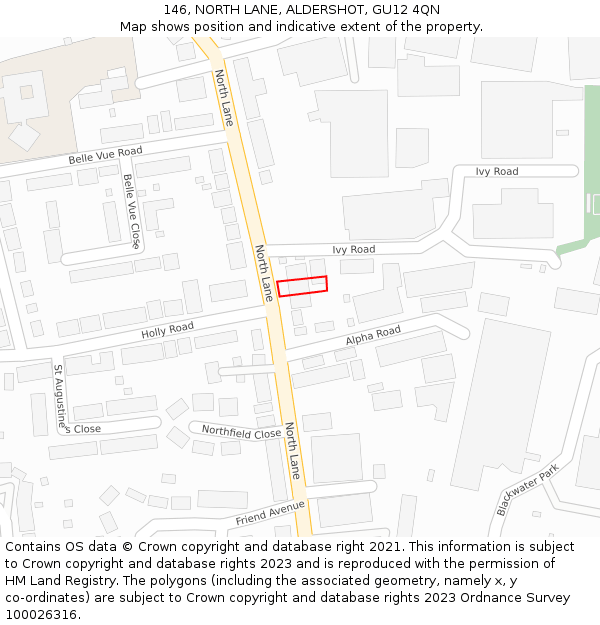 146, NORTH LANE, ALDERSHOT, GU12 4QN: Location map and indicative extent of plot