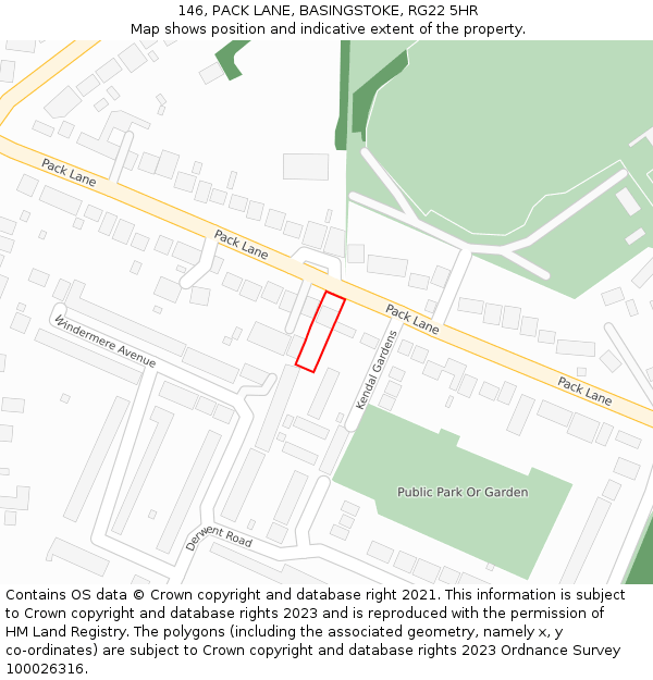 146, PACK LANE, BASINGSTOKE, RG22 5HR: Location map and indicative extent of plot