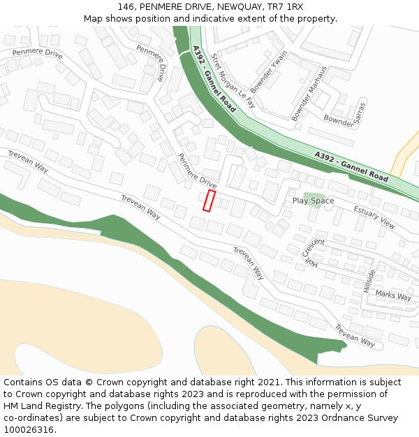 146, PENMERE DRIVE, NEWQUAY, TR7 1RX: Location map and indicative extent of plot