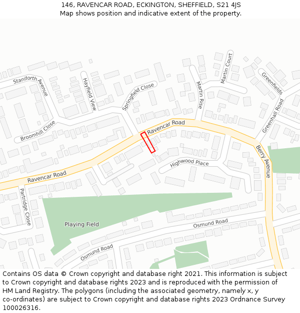 146, RAVENCAR ROAD, ECKINGTON, SHEFFIELD, S21 4JS: Location map and indicative extent of plot