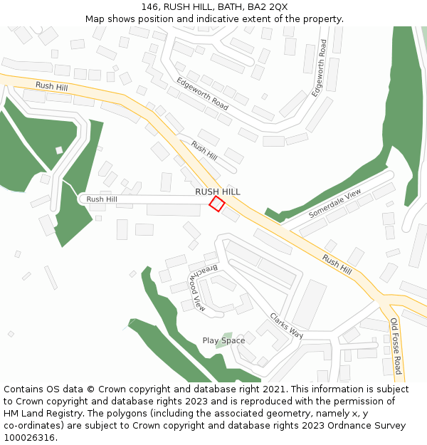 146, RUSH HILL, BATH, BA2 2QX: Location map and indicative extent of plot