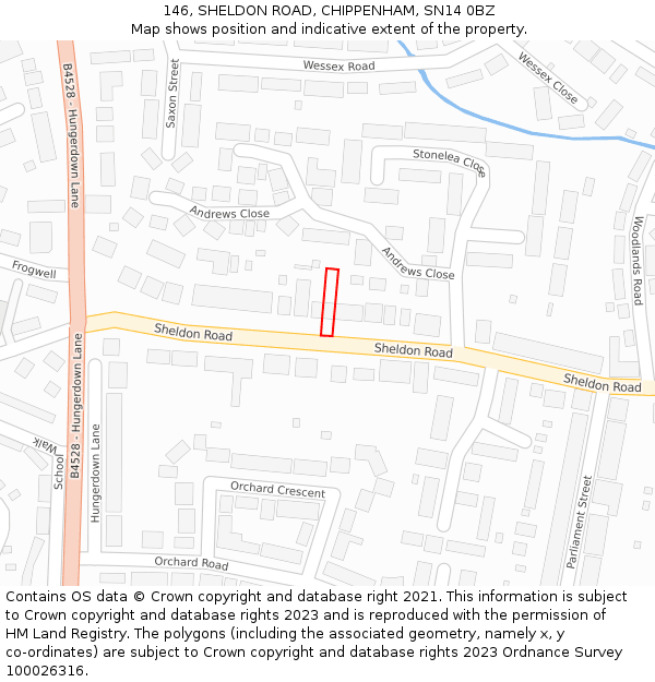 146, SHELDON ROAD, CHIPPENHAM, SN14 0BZ: Location map and indicative extent of plot