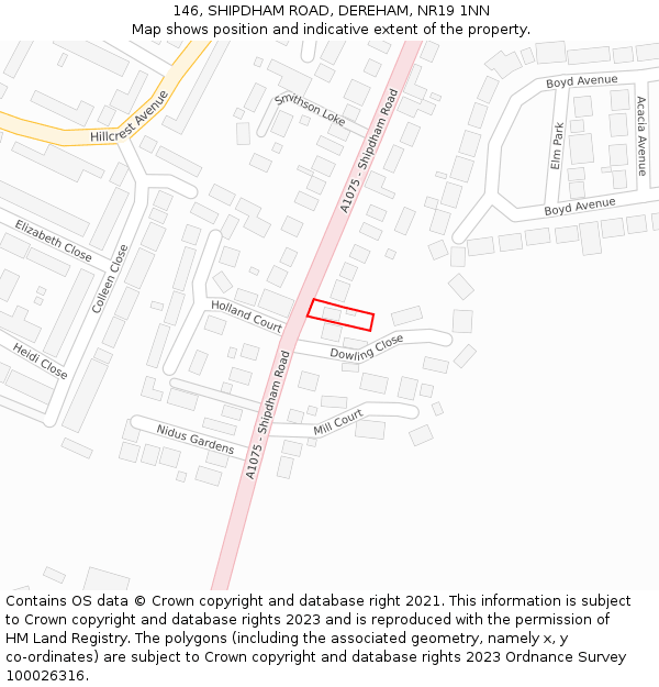 146, SHIPDHAM ROAD, DEREHAM, NR19 1NN: Location map and indicative extent of plot