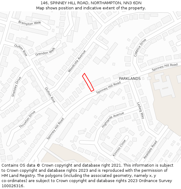 146, SPINNEY HILL ROAD, NORTHAMPTON, NN3 6DN: Location map and indicative extent of plot