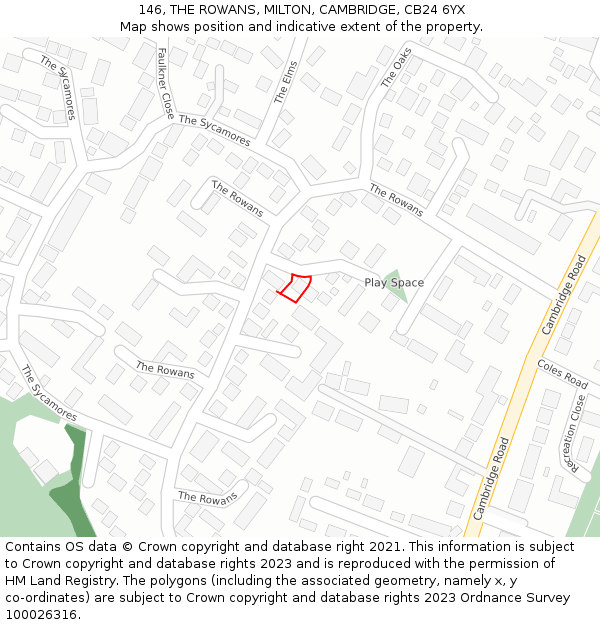 146, THE ROWANS, MILTON, CAMBRIDGE, CB24 6YX: Location map and indicative extent of plot