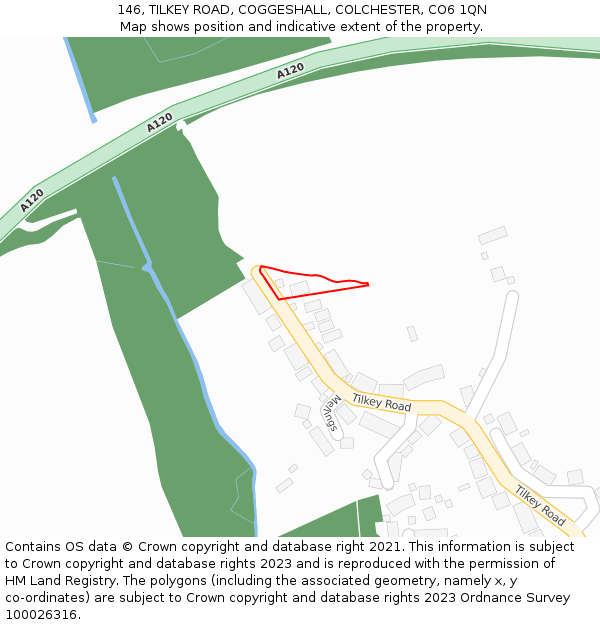 146, TILKEY ROAD, COGGESHALL, COLCHESTER, CO6 1QN: Location map and indicative extent of plot