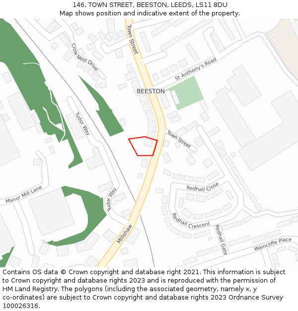 146, TOWN STREET, BEESTON, LEEDS, LS11 8DU: Location map and indicative extent of plot