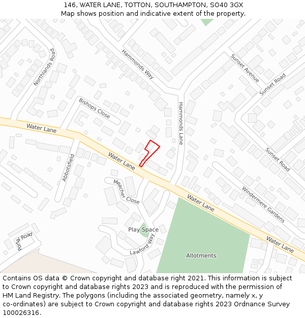 146, WATER LANE, TOTTON, SOUTHAMPTON, SO40 3GX: Location map and indicative extent of plot