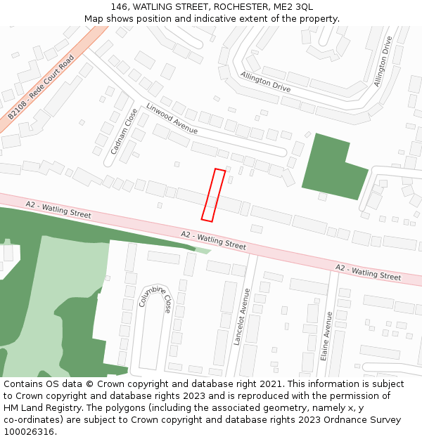 146, WATLING STREET, ROCHESTER, ME2 3QL: Location map and indicative extent of plot
