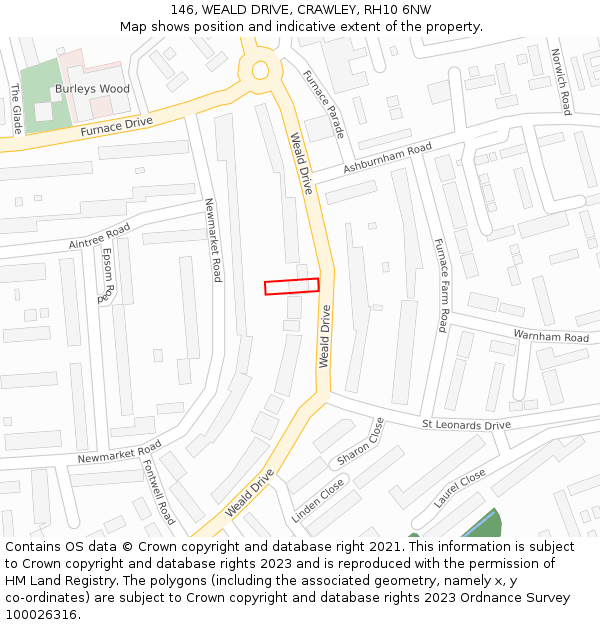 146, WEALD DRIVE, CRAWLEY, RH10 6NW: Location map and indicative extent of plot