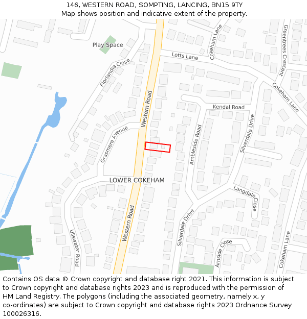 146, WESTERN ROAD, SOMPTING, LANCING, BN15 9TY: Location map and indicative extent of plot