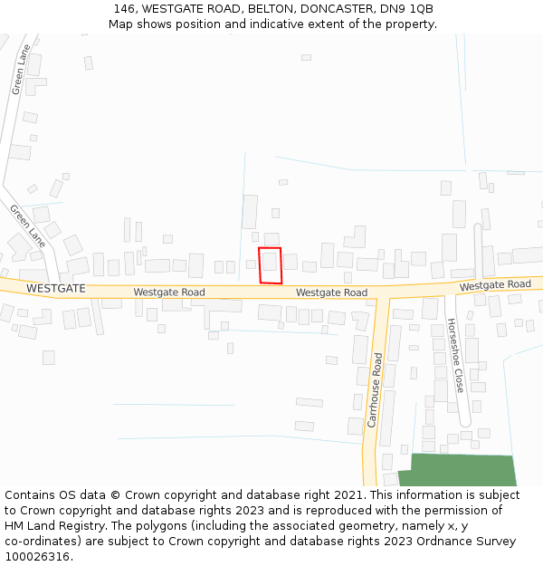 146, WESTGATE ROAD, BELTON, DONCASTER, DN9 1QB: Location map and indicative extent of plot